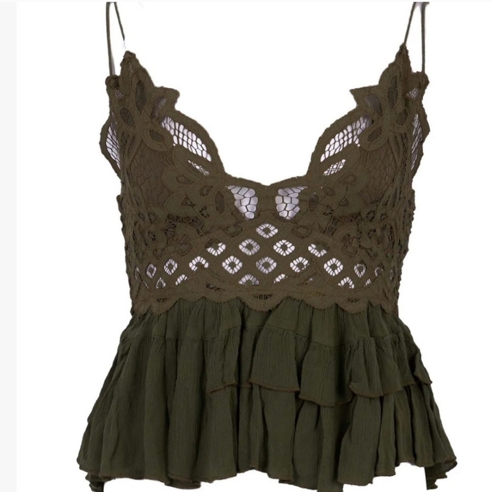 NWT Free People Womens Adella Cami In Olive Sparrow - Picture 3 of 4